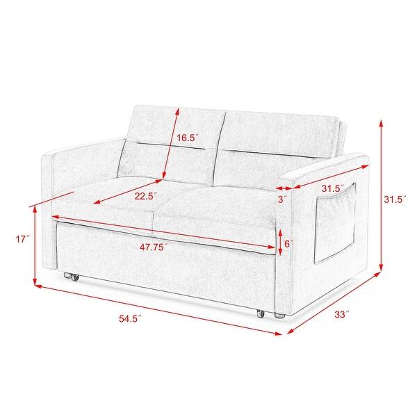 Pullout Sofa Bed with Adjsutable Back and Two Arm Pocket, Beige （54.5